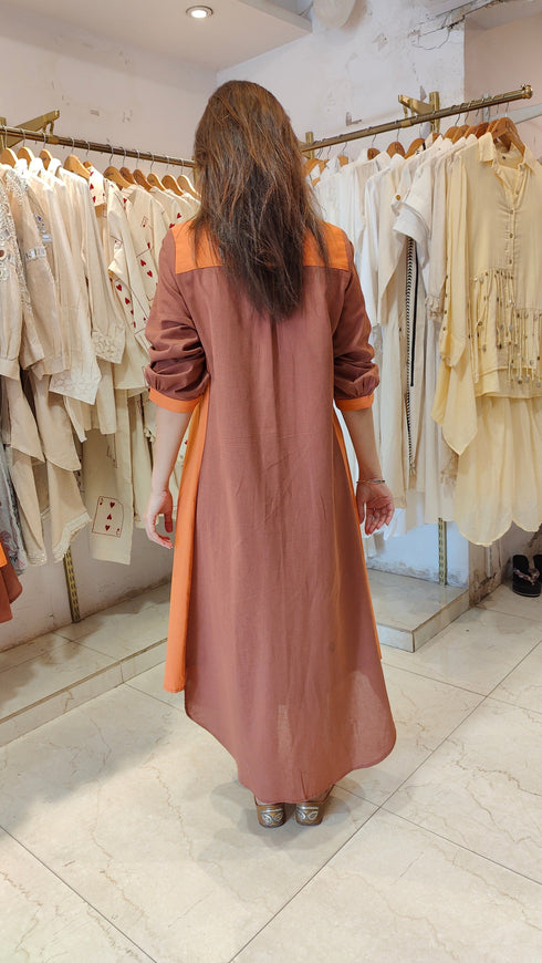 Patchwork Brown Shirt Dress-gown